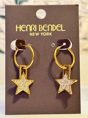 Henri Bendel Gold Star Hoop Drop Earrings NEW